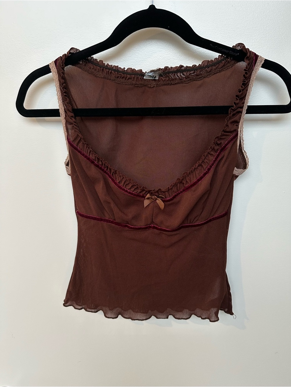 UNIF Mesh Brown Top with Lace Trim